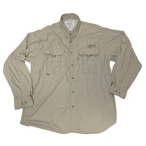 Columbia PFG Fishing Shirt Mens Medium Beige Vented UPF 30+ Long Sleeve Nylon